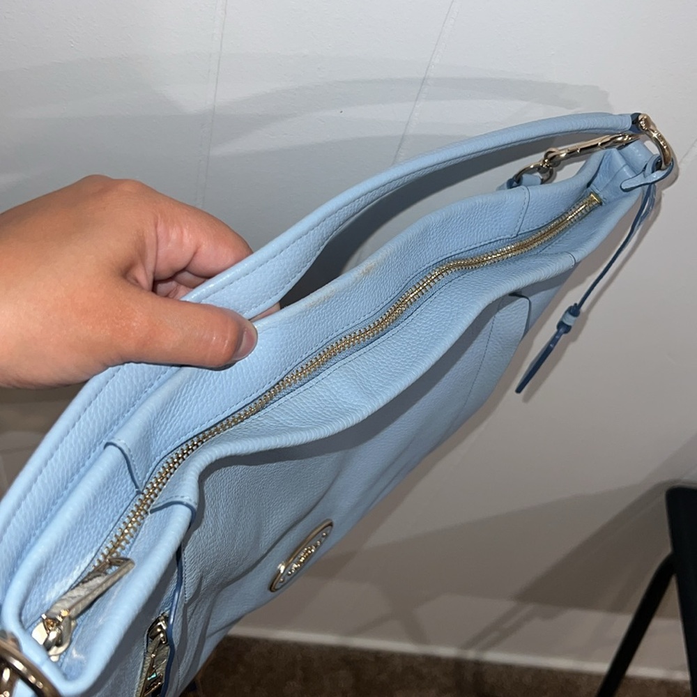COACH Light Blue Leather 2 Way Shoulder Bag with Crossbody Strap EUC - Picture 13 of 16